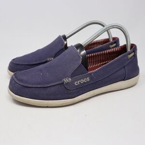 Crocs Women's Canvas Walu Loafer Boat Shoes Navy Blue Slip On Comfort W9